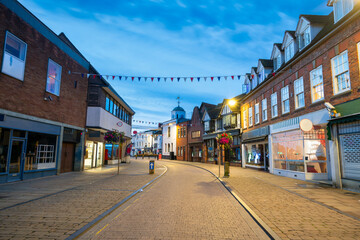 Henley street at blue hour in Stratford upon Avon. England
