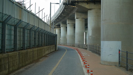 Curved promenade along the river in Seoul, South Korea