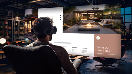 Man viewing a website at home using VR goggles