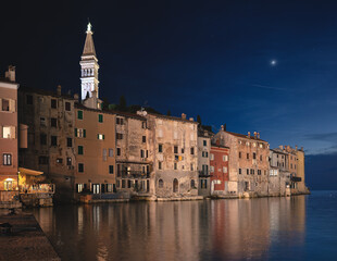 Fototapeta premium Night view on famous Rovinj, Croatia
