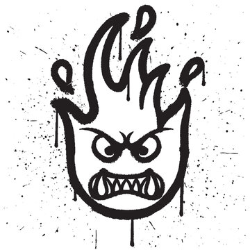 Graffiti spray paint angry fire character emoticon isolated vector
