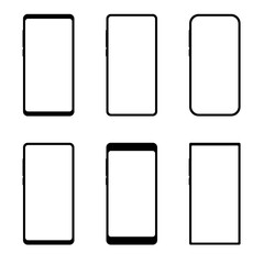 set of front view smartphone mockup mobile with blank white display vector