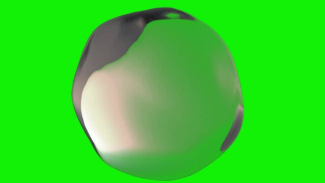 3d render of a monochrome black and white abstract art surreal object based on a meta sphere in glass water fluid and silver metal material in transition deformation process on green screen
