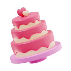 wedding cake 3d render icon illustration, transparent background, wedding set