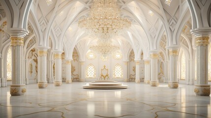 interior of large marble hall with luxury lamp