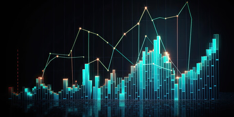 Glowing chart of investment financial data. Graph of financial growth. Business concept of investing wisely and increasing wealth. Generative AI