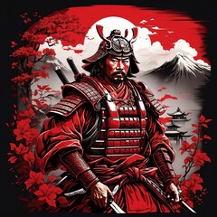 Samurai Warrior in Red Armor