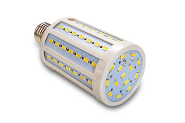 High angle view of studio led bulb corn lamp for photography isolated on white background with clipping path.