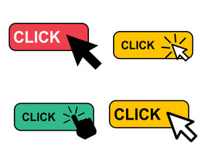 Set of Click here web button, internet flat pointer design, press link vector illustration
