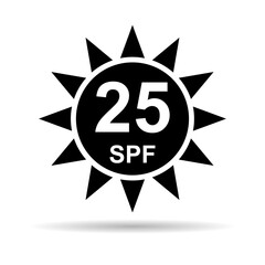 Sun protection factor 25 icon shadow, uv radiation block symbol, sun protect skin vector illustration