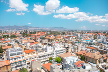 Fototapeta na wymiar Panoramic view of Cyprus capital city . Urban area view from above