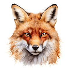 Fototapeta premium Portrait of red fox on transparent background. Wild animal png illustration.