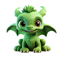 Cute smiling green dragon on transparent background. Fantasy png element. The symbol of New Year 2024.