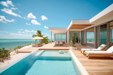 Fototapeta na wymiar Luxury villa with swimming pool and sea view. Luxury villa with swimming pool and sea view