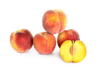 Sweet peaches on white background