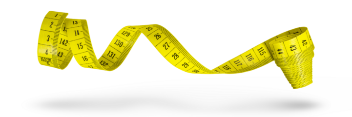 Measuring tape isolated on white background. Tape for measuring sizes in centimeters, yellow. The concept of diet, weight loss or distance measurement.