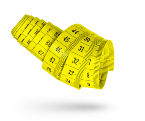 Measuring tape isolated on white background. Tape for measuring sizes in centimeters, yellow. The concept of diet, weight loss or distance measurement.