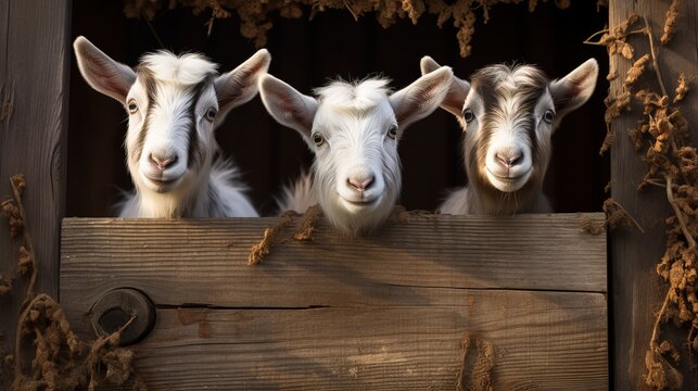 White goats curiously looking at camera.