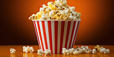 AI Generated. AI Generative. Pop corn movie cinema fast food snack take away bucket with flakes background decoration mockup view