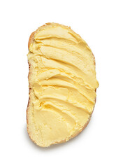 Tasty toast with butter on white background