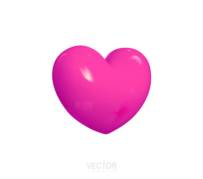 Pink heart. Realistic 3d design icon pink heart symbol love. The view is straight. Vector. Illustration