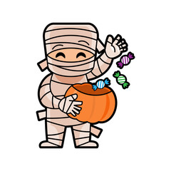Mummy . Halloween cartoon characters . Vector .