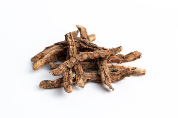 Calamus, Sweet flag (Acorus calamus L.) roots dried herb ingredient isolated in white background.