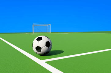 Obraz premium Soccer ball, Football , on football field line, Colorful graphic style, 3D render