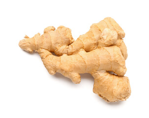 Fresh ginger root on white background