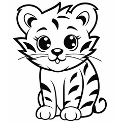 Fototapeta na wymiar Tiger, tiger cartoon, tiger black and white, line, cute