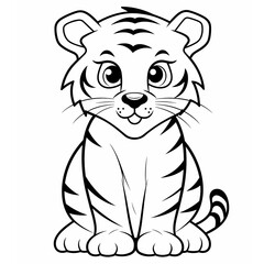Fototapeta premium Tiger, tiger cartoon, tiger black and white, line, cute