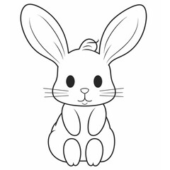 Obraz premium Rabbit, rabbit cartoon, rabbit black and white, line, cute,birds