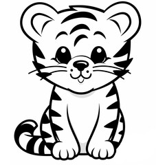 Fototapeta premium Tiger, tiger cartoon, tiger black and white, line, cute
