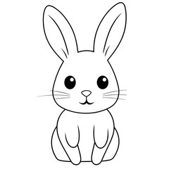 Obraz premium Rabbit, rabbit cartoon, rabbit black and white, line, cute,birds