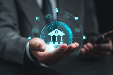 Online banking concept. Businessman conducting online financial transactions and payments, digital marketing Financial technology.