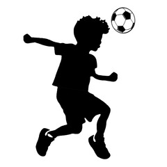 silhouette of a boy is heading the ball