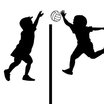silhouette of volleyball player smash the ball