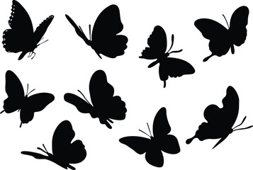 Set of butterfly silhouettes. Set of butterfly silhouette icons. Black butterflies. Vector illustration.