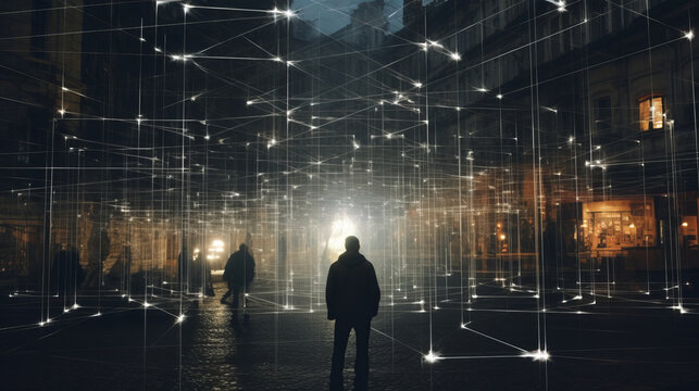 Hidden Dimensions of Reality, String Theory, Quantum Mechanics, Light and Dark, Binary Code illustration background