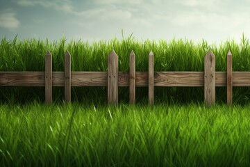 Green grass field with wooden fence.