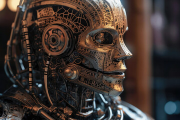 Obraz premium Close-up portrait of a humanoid robot with fine details (Generative AI)