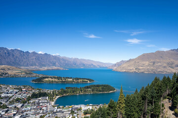 Lake Wakatipu and Queenstown aerial view, New Zealand