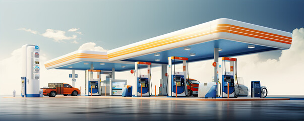 gasoline or fuel station, future concept. cartoon picture.