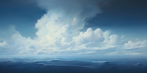 AI Generated. AI Generative. Outdoor nature navy nautical marine landscape with waves water sea ocean and sky clouds. Decoration background. Graphic Art