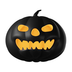 3D realistic halloween angry pumpkin isolated on transparent background. halloween black pumpkin