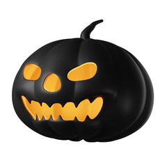 3D realistic halloween angry pumpkin isolated on transparent background. halloween black pumpkin