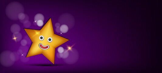 Vector Design Children's holiday concept background. Black gradient purple background with stars and blurred light. Background concept for book cover, banner, promo, text, poster, advertising event.