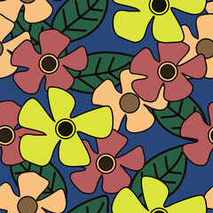 Geometric print with floral motifs. Squares, flowers and leaves. Flat design