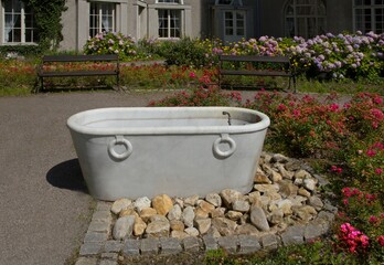 Spa Jeseník Czech Republic, bathtub symbol of hydrotherapy treatment in mountain nature