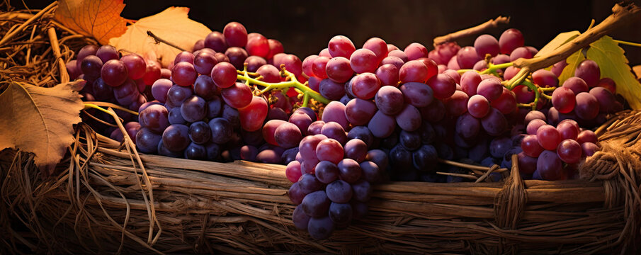 Bunch of red fresh grapes on autumn background.